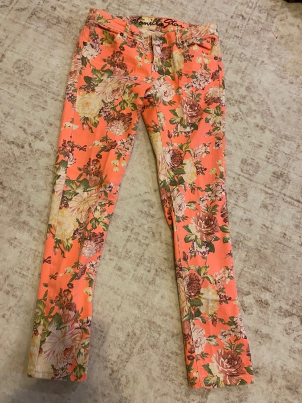 Vanilla Star Vintage Y2K Coral low rise Floral Skinny Pants size 3 junior